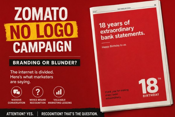 Zomato No Logo Campaign newspaper advertisement celebrating Zomato's 18th birthday